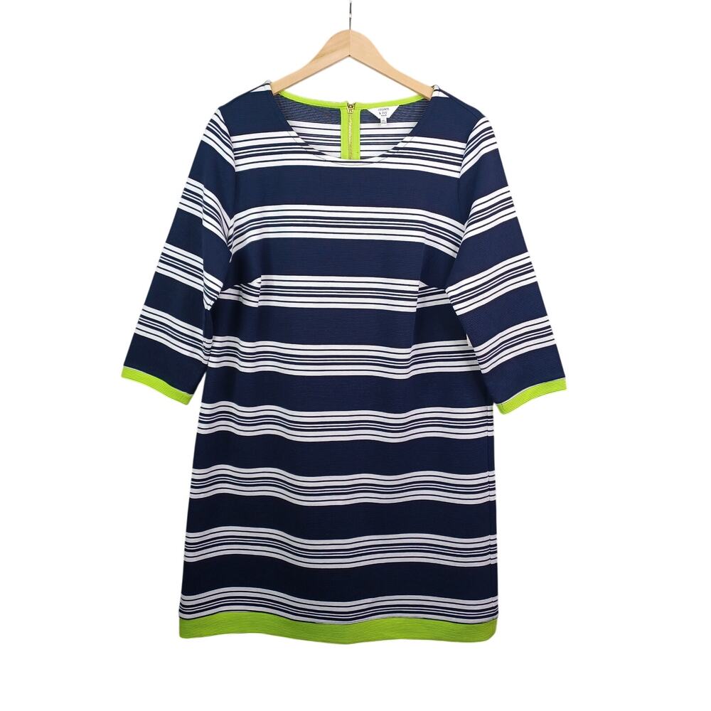 Crown & Ivy Ribbed Knit Shift Dress 0X (12-14) Navy 3/4 Sleeve Coastal Preppy